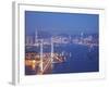 Stonecutters Bridge, Victoria Harbour and Hong Kong Island at Dusk, Hong Kong, China-Ian Trower-Framed Photographic Print