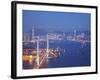 Stonecutters Bridge, Victoria Harbour and Hong Kong Island at Dusk, Hong Kong, China-Ian Trower-Framed Photographic Print