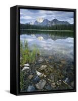Stones Along Shore of Frog Lake with Mountain Peaks in Back, Sawtooth National Recreation Area, USA-Scott T^ Smith-Framed Stretched Canvas