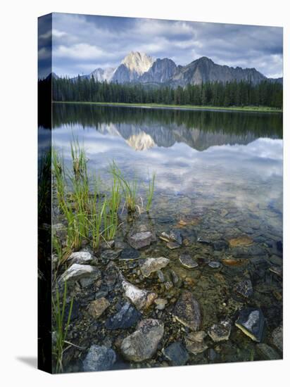 Stones Along Shore of Frog Lake with Mountain Peaks in Back, Sawtooth National Recreation Area, USA-Scott T^ Smith-Stretched Canvas