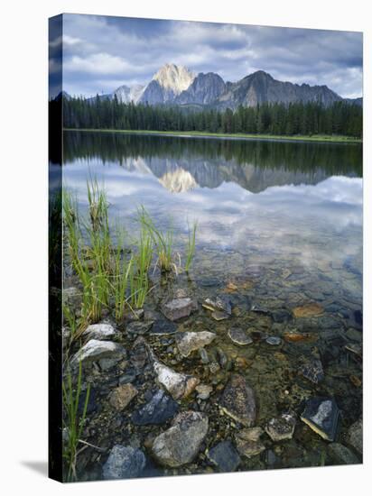 Stones Along Shore of Frog Lake with Mountain Peaks in Back, Sawtooth National Recreation Area, USA-Scott T^ Smith-Stretched Canvas