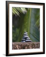 Stones Balanced on Rock, Palm Trees in Background, Maldives, Indian Ocean-Papadopoulos Sakis-Framed Photographic Print