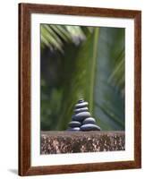 Stones Balanced on Rock, Palm Trees in Background, Maldives, Indian Ocean-Papadopoulos Sakis-Framed Photographic Print