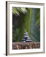 Stones Balanced on Rock, Palm Trees in Background, Maldives, Indian Ocean-Papadopoulos Sakis-Framed Photographic Print