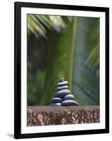 Stones Balanced on Rock, Palm Trees in Background, Maldives, Indian Ocean-Papadopoulos Sakis-Framed Photographic Print