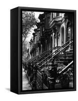 Stoops on 19th Century Brooklyn Row Houses-Karen Tweedy-Holmes-Framed Stretched Canvas