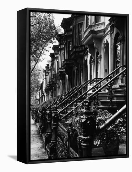 Stoops on 19th Century Brooklyn Row Houses-Karen Tweedy-Holmes-Framed Stretched Canvas