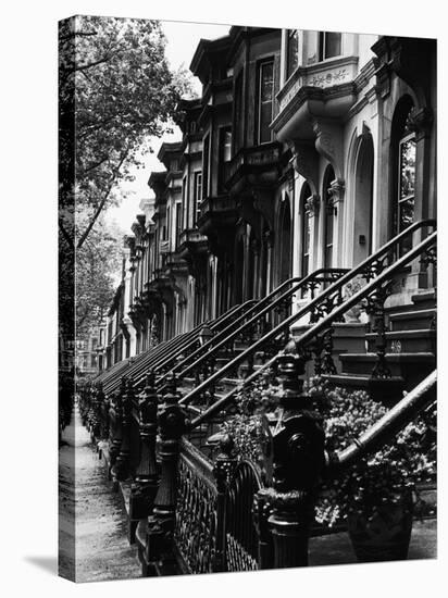 Stoops on 19th Century Brooklyn Row Houses-Karen Tweedy-Holmes-Stretched Canvas