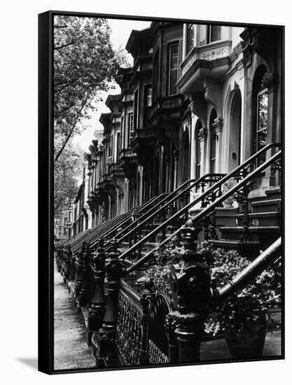 Stoops on 19th Century Brooklyn Row Houses-Karen Tweedy-Holmes-Framed Stretched Canvas