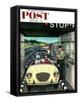 "Stop and Pay Toll" Saturday Evening Post Cover, April 7, 1956-Stevan Dohanos-Framed Stretched Canvas