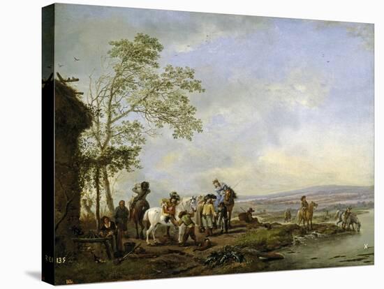 Stopping at the Inn, 1655-1658-Philips Wouwerman-Stretched Canvas