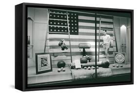 Store Window with Gym Equipment-null-Framed Stretched Canvas