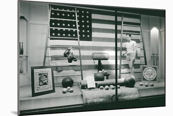 Store Window with Gym Equipment-null-Mounted Art Print