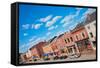 Storefronts line Water Street in Hallowell, Maine-null-Framed Stretched Canvas