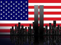 New York Silhouette against the Background of the American Flag-STori-Framed Stretched Canvas