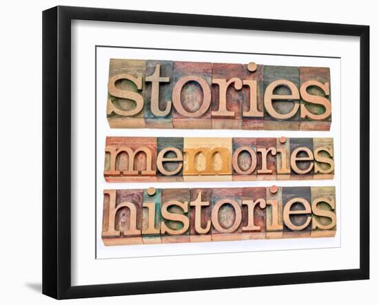 Stories, Memories, Histories Words-PixelsAway-Framed Art Print