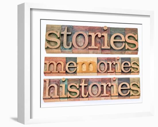 Stories, Memories, Histories Words-PixelsAway-Framed Art Print