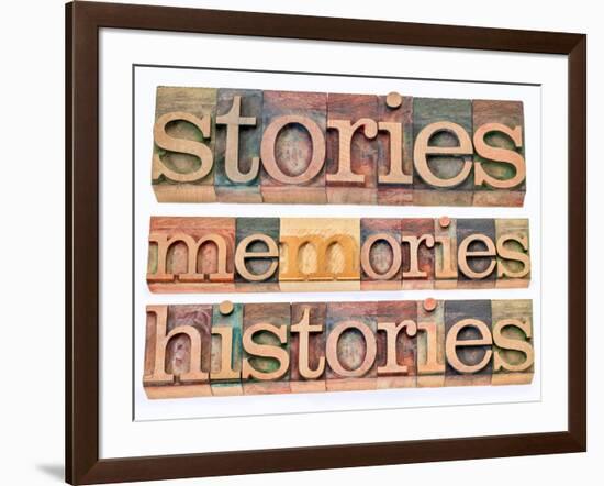 Stories, Memories, Histories Words-PixelsAway-Framed Art Print