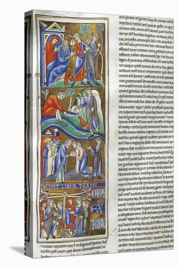 Stories of Tobia, Miniature from the Bible of Souvigny, Latin Manuscript-null-Stretched Canvas