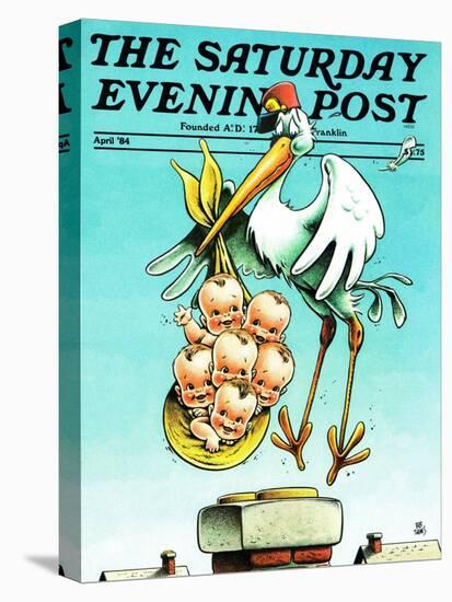 "Stork and Quints," Saturday Evening Post Cover, April 1, 1984-BB Sams-Stretched Canvas