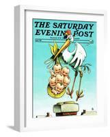 "Stork and Quints," Saturday Evening Post Cover, April 1, 1984-BB Sams-Framed Giclee Print