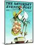 "Stork and Quints," Saturday Evening Post Cover, April 1, 1984-BB Sams-Mounted Giclee Print