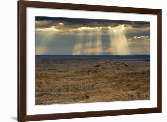 Storm at sunset, Pinnacles Viewpoint, Badlands National Park, South Dakota, USA-Michel Hersen-Framed Premium Photographic Print