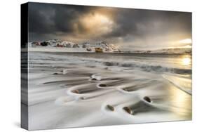 Storm clouds at dawn over waves of the Arctic icy sea, Veines, Kongsfjord-Roberto Moiola-Stretched Canvas