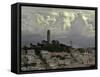 Storm Clouds Hover Over San Francisco's Coit Tower-null-Framed Stretched Canvas