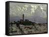 Storm Clouds Hover Over San Francisco's Coit Tower-null-Framed Stretched Canvas