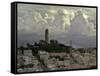 Storm Clouds Hover Over San Francisco's Coit Tower-null-Framed Stretched Canvas