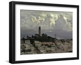 Storm Clouds Hover Over San Francisco's Coit Tower-null-Framed Premium Photographic Print