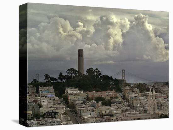 Storm Clouds Hover Over San Francisco's Coit Tower-null-Stretched Canvas