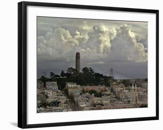 Storm Clouds Hover Over San Francisco's Coit Tower-null-Framed Photographic Print