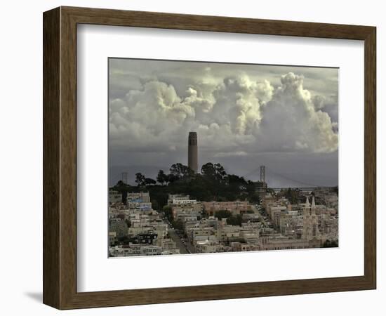 Storm Clouds Hover Over San Francisco's Coit Tower-null-Framed Photographic Print