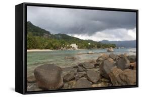 Storm Clouds over Baie Beau Vallon, Mahe, Seychelles, Indian Ocean Islands-Guido Cozzi-Framed Stretched Canvas