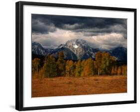 Storm Clouds Over Mountains and Trees, Grand Teton National Park, USA-Carol Polich-Framed Photographic Print