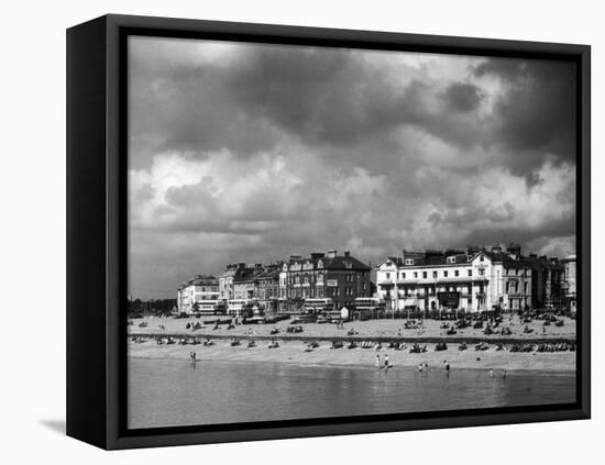 Storm Clouds Over the Promenade and the Beach from the Pier at Southsea Hampshire England-null-Framed Stretched Canvas
