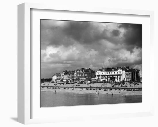 Storm Clouds Over the Promenade and the Beach from the Pier at Southsea Hampshire England-null-Framed Premium Photographic Print