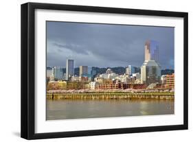 Storm over Portland and Willamette River, Portland, Oregon.-Craig Tuttle-Framed Photographic Print