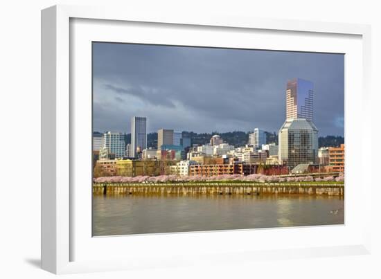 Storm over Portland and Willamette River, Portland, Oregon.-Craig Tuttle-Framed Photographic Print