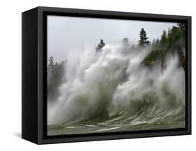 Storm Waves on Lake Superior Crashing on Minnesota Shoreline-Layne Kennedy-Framed Stretched Canvas