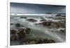 Stormy conditions on the rocky Bantham coast in autumn, looking across to Burgh Island, Devon-Adam Burton-Framed Photographic Print