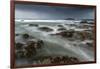 Stormy conditions on the rocky Bantham coast in autumn, looking across to Burgh Island, Devon-Adam Burton-Framed Photographic Print