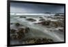 Stormy conditions on the rocky Bantham coast in autumn, looking across to Burgh Island, Devon-Adam Burton-Framed Photographic Print