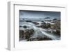 Stormy conditions on the rocky Bantham coast, looking across to Burgh Island, Devon, England-Adam Burton-Framed Photographic Print