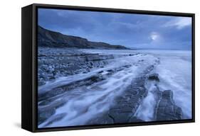 Stormy Evening at Kilve Beach on the Somerset Coast, Somerset, England. Winter (January)-Adam Burton-Framed Stretched Canvas