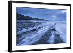 Stormy Evening at Kilve Beach on the Somerset Coast, Somerset, England. Winter (January)-Adam Burton-Framed Photographic Print