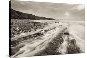 Stormy Evening at Kilve Beach on the Somerset Coast, Somerset, England. Winter (January)-Adam Burton-Stretched Canvas