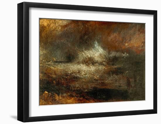 Stormy Sea with Blazing Wreck-J M W Turner-Framed Giclee Print